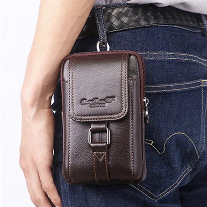 High Quality Genuine Leather Cell/Mobile Phone Case Cover Mini Belt Hook Messenger Male Retro Men Cross body Waist Pack Bag
