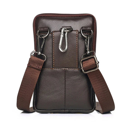 High Quality Genuine Leather Cell/Mobile Phone Case Cover Mini Belt Hook Messenger Male Retro Men Cross body Waist Pack Bag