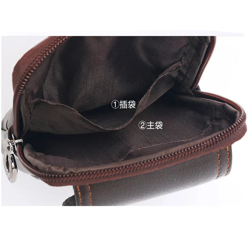High Quality Genuine Leather Cell/Mobile Phone Case Cover Mini Belt Hook Messenger Male Retro Men Cross body Waist Pack Bag