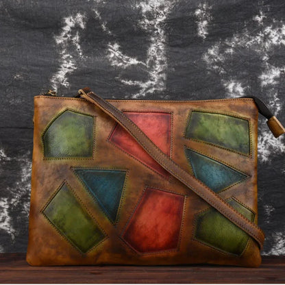High Quality Genuine Leather Clutch Handy Bags Female Geometric Retro Purse Natural Skin Women Cross Body Messenger Shoulder Bag