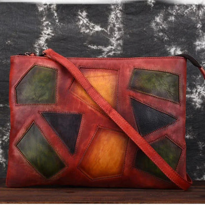 High Quality Genuine Leather Clutch Handy Bags Female Geometric Retro Purse Natural Skin Women Cross Body Messenger Shoulder Bag