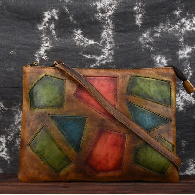 High Quality Genuine Leather Clutch Handy Bags Female Geometric Retro Purse Natural Skin Women Cross Body Messenger Shoulder Bag