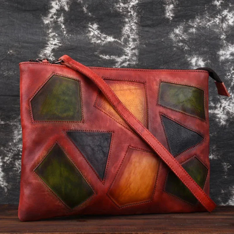 High Quality Genuine Leather Clutch Handy Bags Female Geometric Retro Purse Natural Skin Women Cross Body Messenger Shoulder Bag