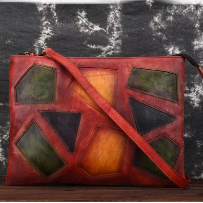 High Quality Genuine Leather Clutch Handy Bags Female Geometric Retro Purse Natural Skin Women Cross Body Messenger Shoulder Bag