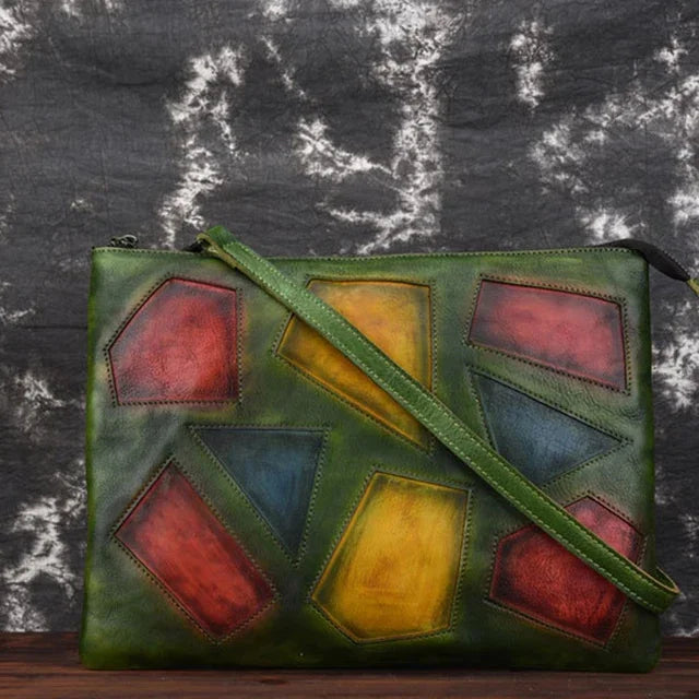 High Quality Genuine Leather Clutch Handy Bags Female Geometric Retro Purse Natural Skin Women Cross Body Messenger Shoulder Bag