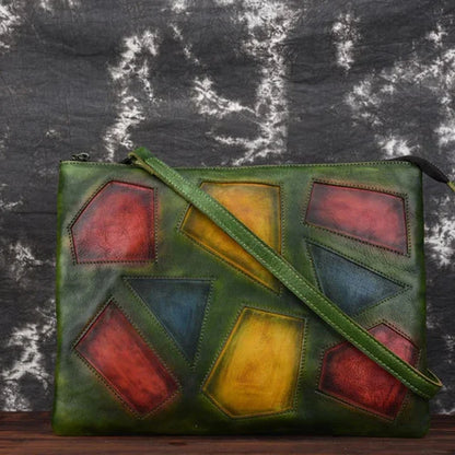 High Quality Genuine Leather Clutch Handy Bags Female Geometric Retro Purse Natural Skin Women Cross Body Messenger Shoulder Bag