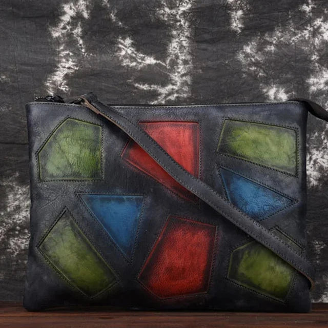 High Quality Genuine Leather Clutch Handy Bags Female Geometric Retro Purse Natural Skin Women Cross Body Messenger Shoulder Bag