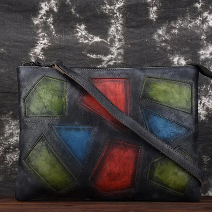 High Quality Genuine Leather Clutch Handy Bags Female Geometric Retro Purse Natural Skin Women Cross Body Messenger Shoulder Bag