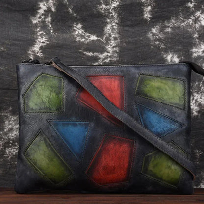 High Quality Genuine Leather Clutch Handy Bags Female Geometric Retro Purse Natural Skin Women Cross Body Messenger Shoulder Bag