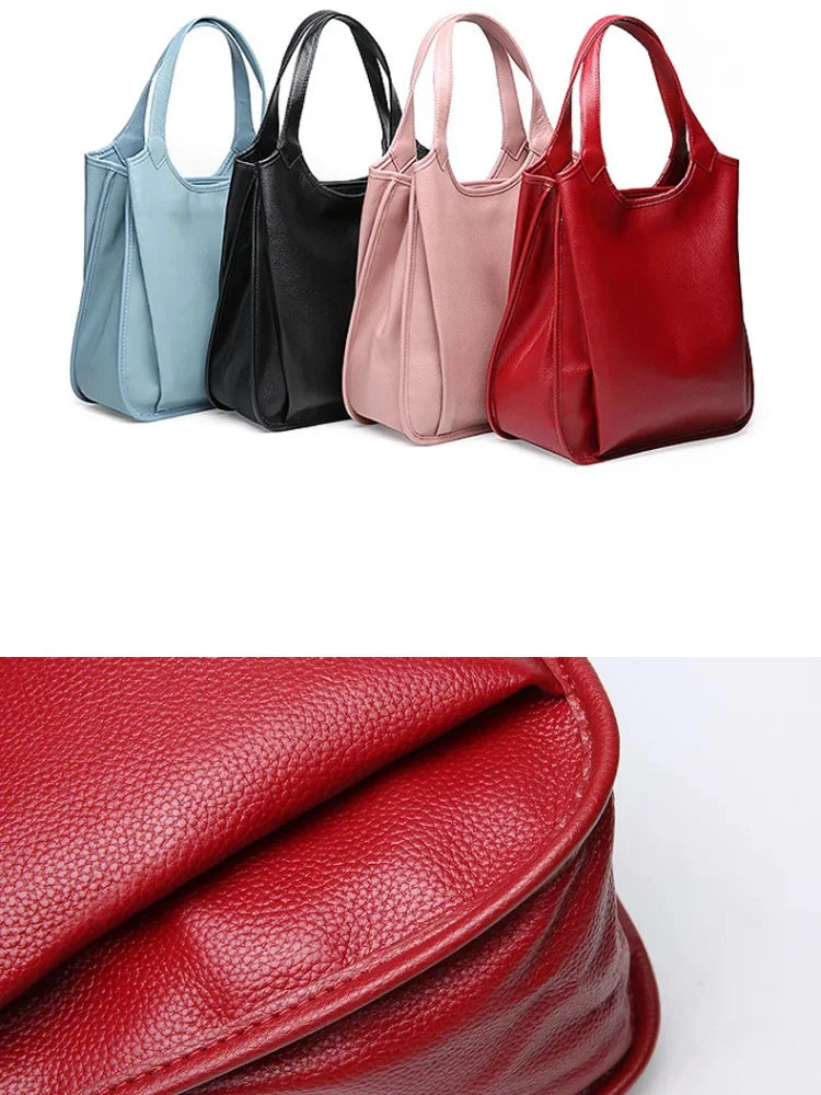 High Quality Genuine Leather Compartments Large Bag Women 100% Natural Cowhide Shoulder Shopping Bag, Fashion for Girl
