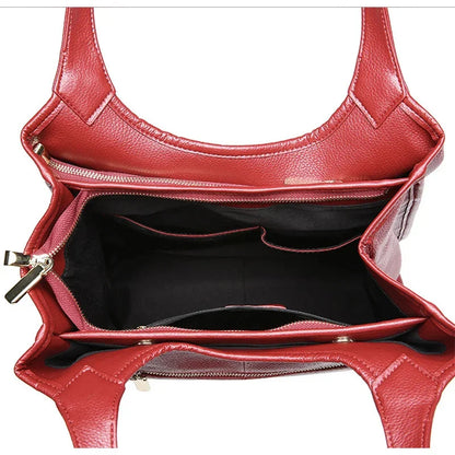 High Quality Genuine Leather Compartments Large Bag Women 100% Natural Cowhide Shoulder Shopping Bag, Fashion for Girl