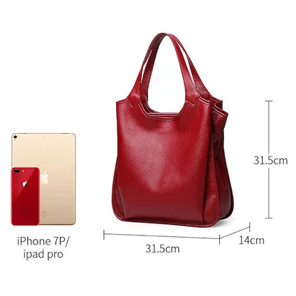 High Quality Genuine Leather Compartments Large Bag Women 100% Natural Cowhide Shoulder Shopping Bag, Fashion for Girl