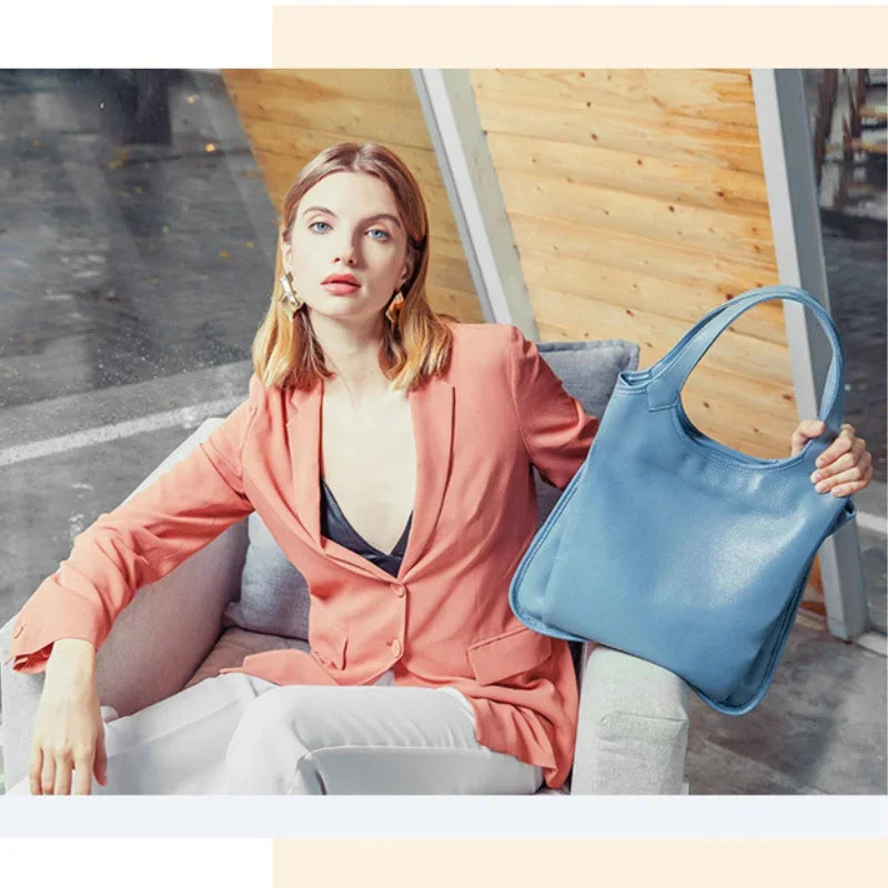 High Quality Genuine Leather Compartments Large Bag Women 100% Natural Cowhide Shoulder Shopping Bag, Fashion for Girl