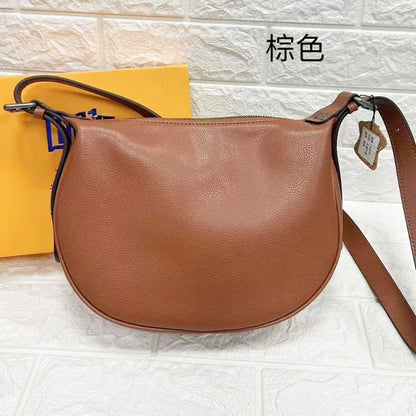 High Quality Genuine Leather Crossbody Saddle Bag Fashion Commuter All-match Solid Shoulder Bags Large Capacity Zipper Handbags