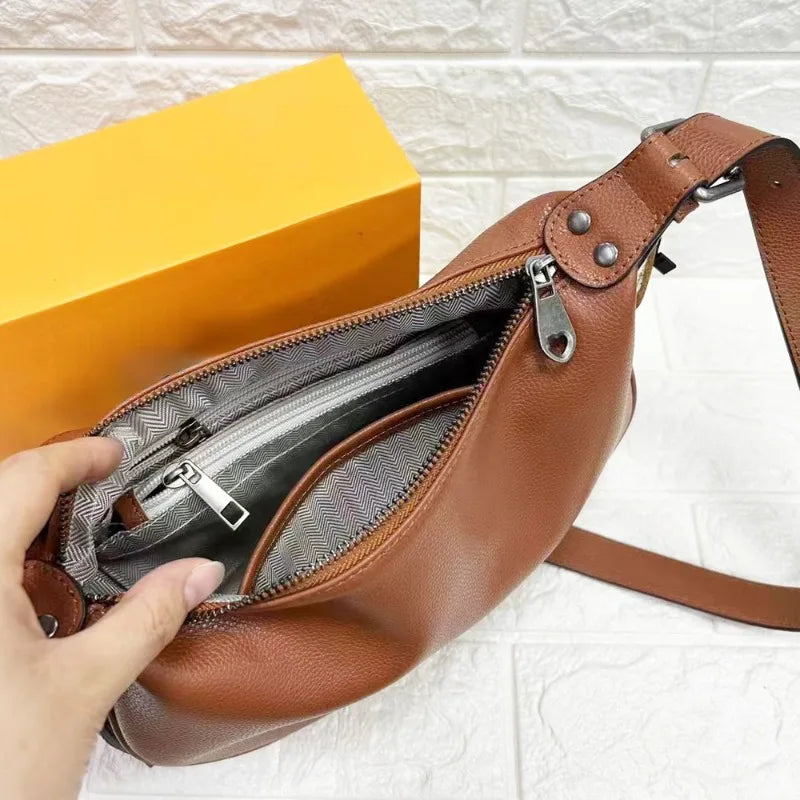 High Quality Genuine Leather Crossbody Saddle Bag Fashion Commuter All-match Solid Shoulder Bags Large Capacity Zipper Handbags