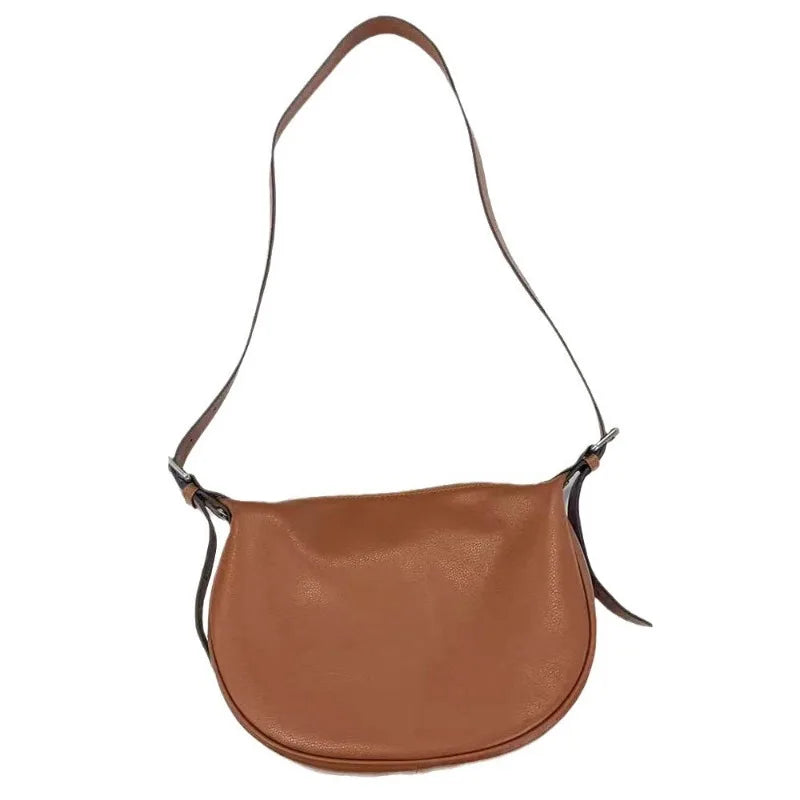 High Quality Genuine Leather Crossbody Saddle Bag Fashion Commuter All-match Solid Shoulder Bags Large Capacity Zipper Handbags