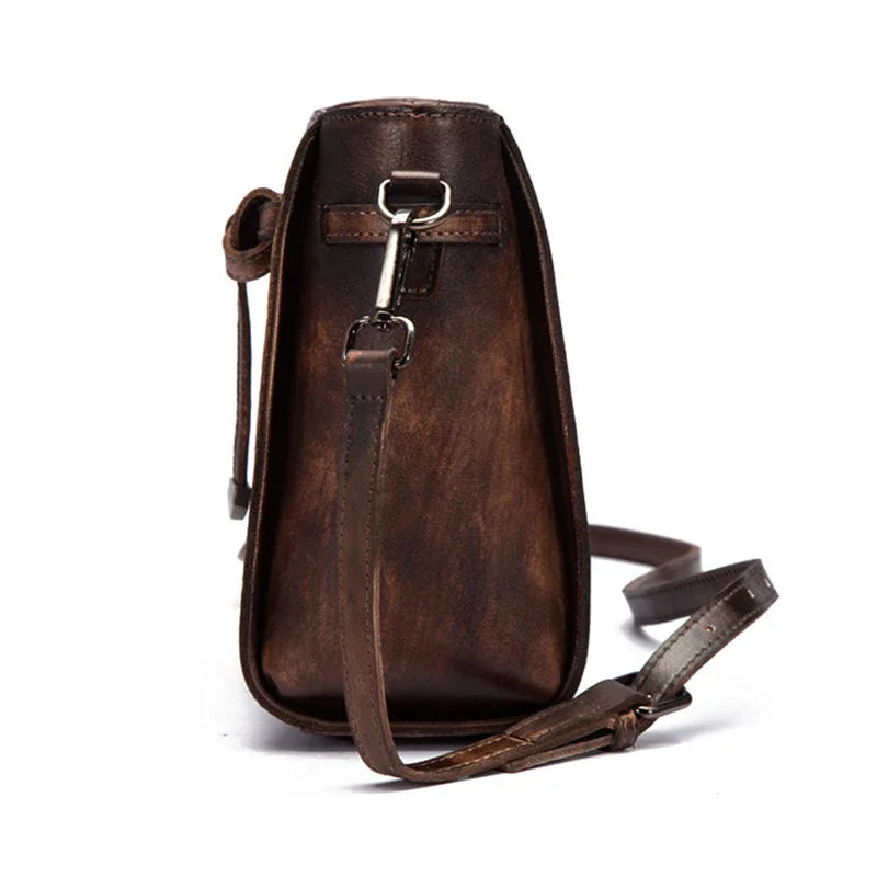 High Quality Genuine Leather Flap Cross Body Bag Brush Color Retro Pouch Leisure Cowhide Small Women Shoulder Messenger Bags