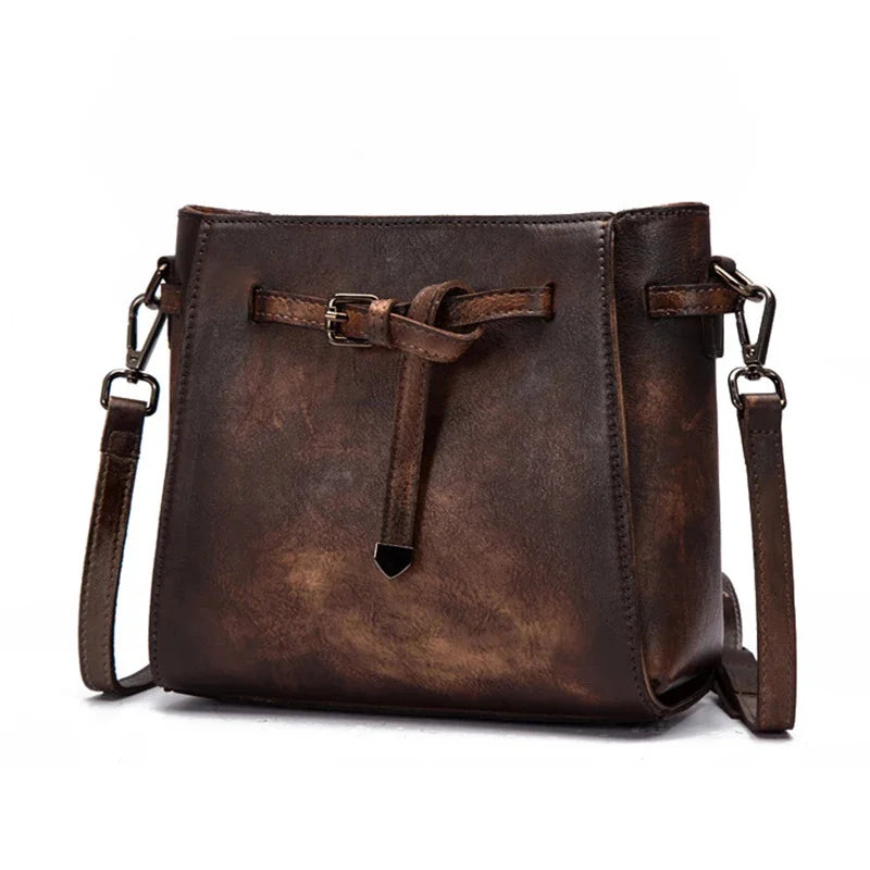 High Quality Genuine Leather Flap Cross Body Bag Brush Color Retro Pouch Leisure Cowhide Small Women Shoulder Messenger Bags