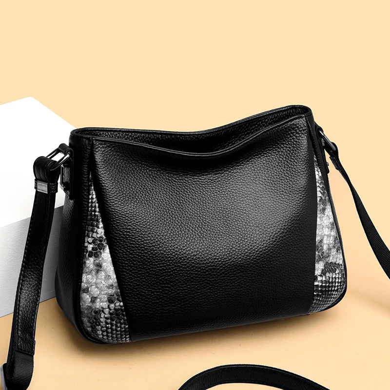 High Quality Genuine Leather Large Capacity Shoulder Crossbody Bags for Women Luxury Cow Leather Handbags Lady Bucket Bag Purses