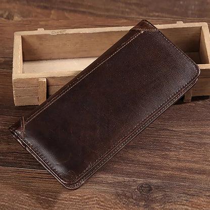 High Quality Genuine Leather Men Bifold Purse Clutch Money Bag ID/Credit Card Cash Coin Pocket Male Real Cowhide Long Wallet