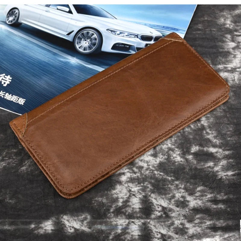 High Quality Genuine Leather Men Bifold Purse Clutch Money Bag ID/Credit Card Cash Coin Pocket Male Real Cowhide Long Wallet