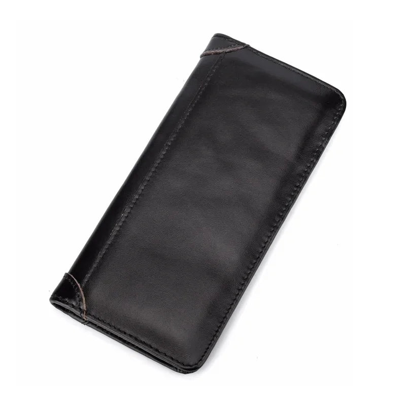 High Quality Genuine Leather Men Bifold Purse Clutch Money Bag ID/Credit Card Cash Coin Pocket Male Real Cowhide Long Wallet