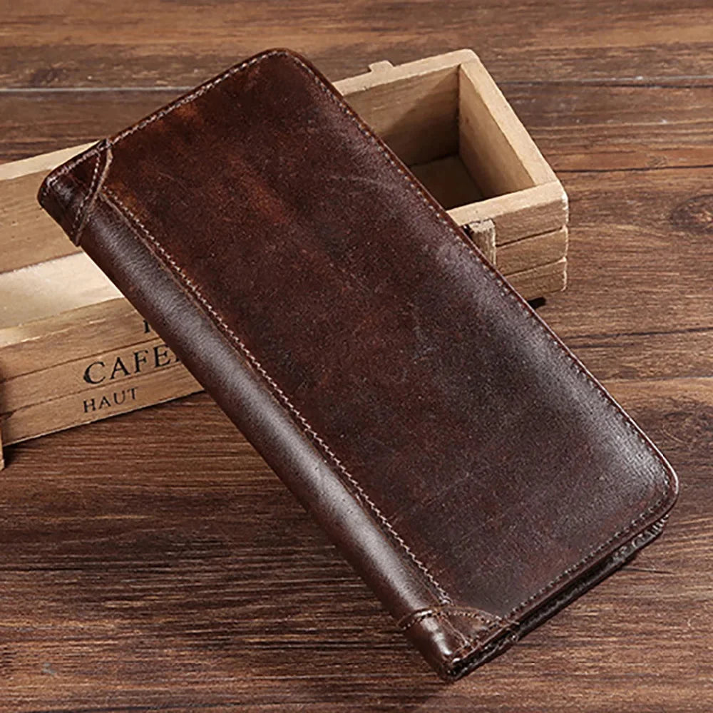 High Quality Genuine Leather Men Bifold Purse Clutch Money Bag ID/Credit Card Cash Coin Pocket Male Real Cowhide Long Wallet