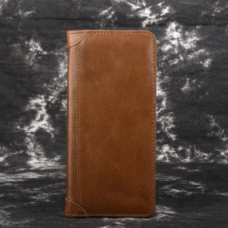 High Quality Genuine Leather Men Bifold Purse Clutch Money Bag ID/Credit Card Cash Coin Pocket Male Real Cowhide Long Wallet