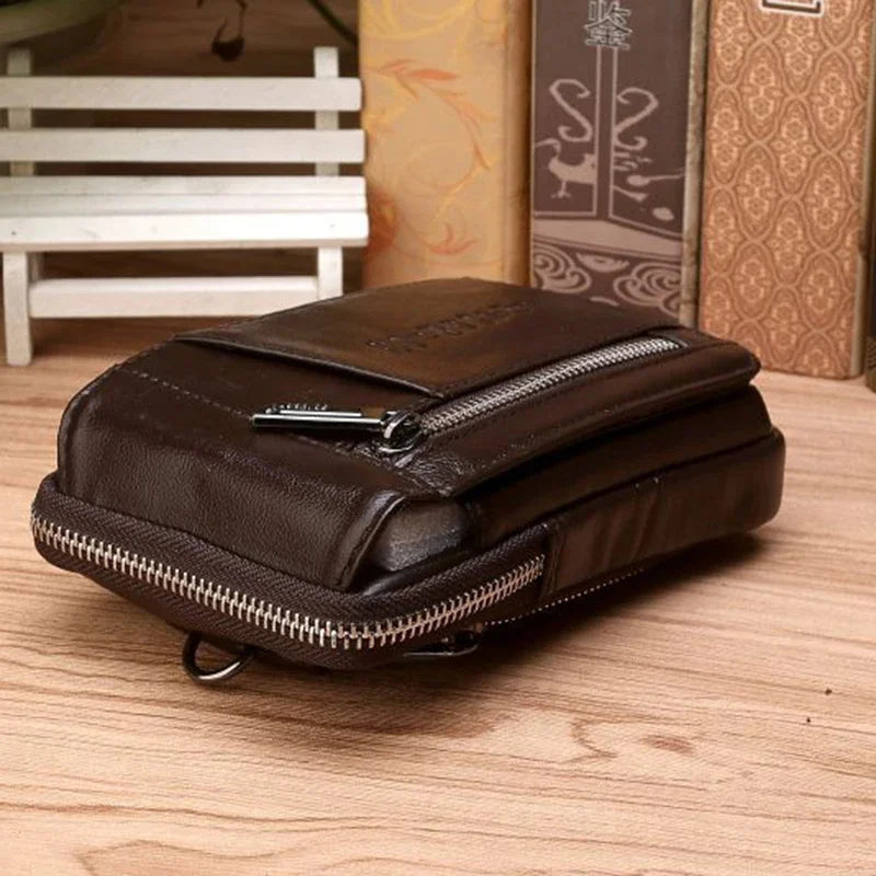 High Quality Genuine Leather Men Hip Bum Belt Purse Fanny Pack Mobile Phone Cigarette Case Hook Waist Cross Body Shoulder Bag