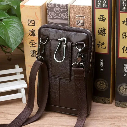 High Quality Genuine Leather Men Hip Bum Belt Purse Fanny Pack Mobile Phone Cigarette Case Hook Waist Cross Body Shoulder Bag