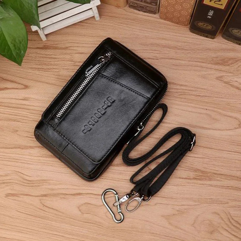 High Quality Genuine Leather Men Hip Bum Belt Purse Fanny Pack Mobile Phone Cigarette Case Hook Waist Cross Body Shoulder Bag