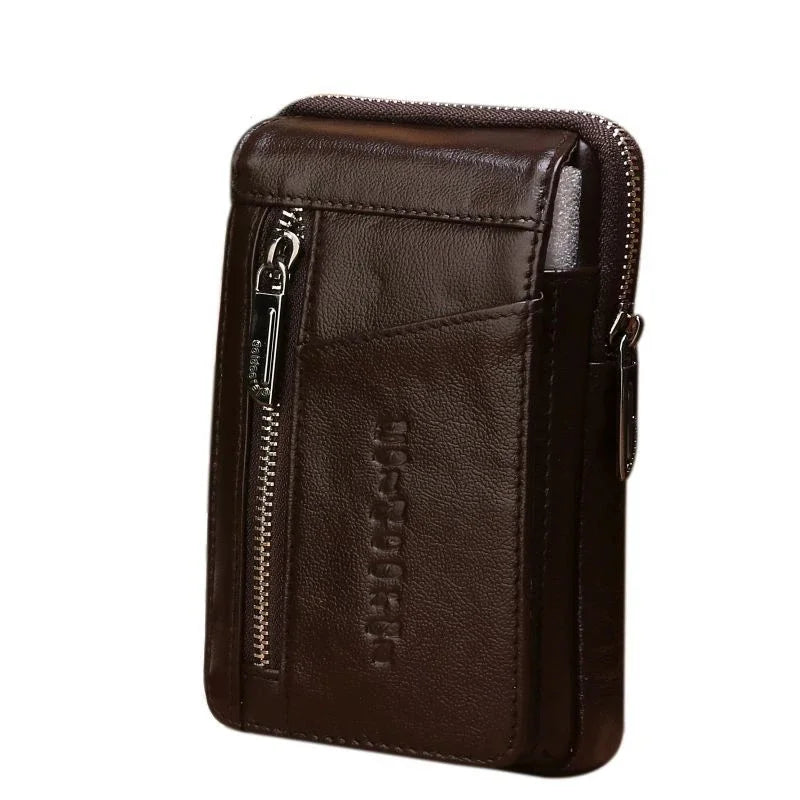 High Quality Genuine Leather Men Hip Bum Belt Purse Fanny Pack Pouch Mini Cell Mobile Phone Pocket Cigarette Case Hook Waist Bag