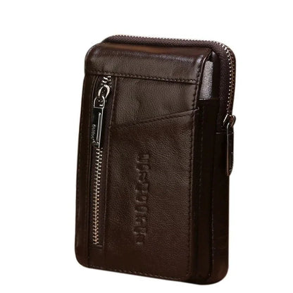 High Quality Genuine Leather Men Hip Bum Belt Purse Fanny Pack Pouch Mini Cell Mobile Phone Pocket Cigarette Case Hook Waist Bag