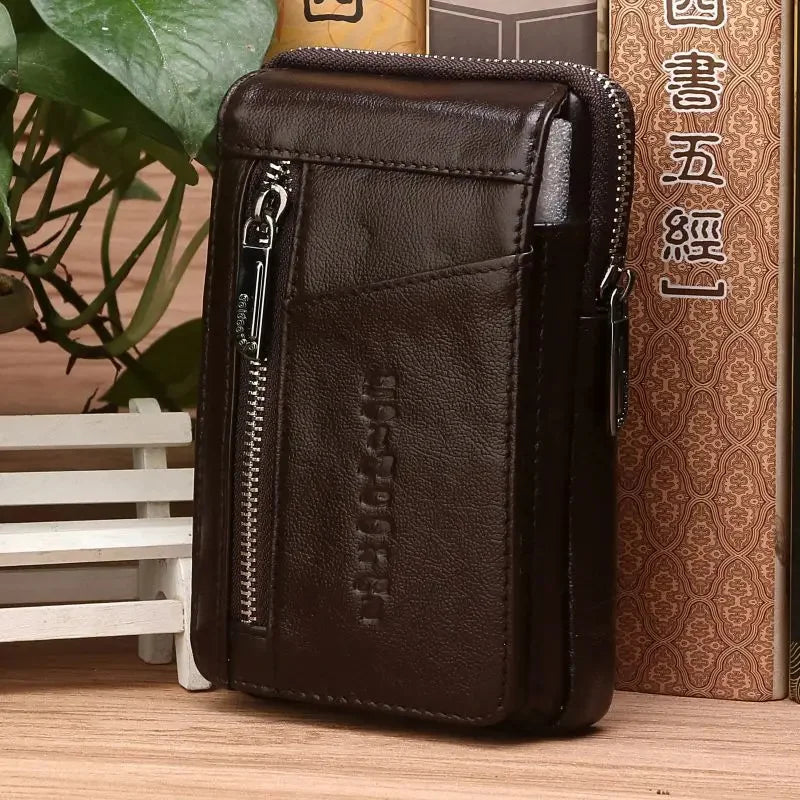 High Quality Genuine Leather Men Hip Bum Belt Purse Fanny Pack Pouch Mini Cell Mobile Phone Pocket Cigarette Case Hook Waist Bag