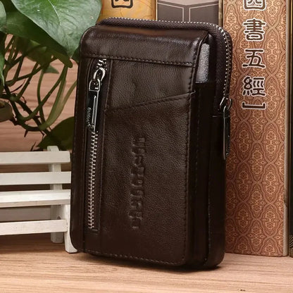 High Quality Genuine Leather Men Hip Bum Belt Purse Fanny Pack Pouch Mini Cell Mobile Phone Pocket Cigarette Case Hook Waist Bag