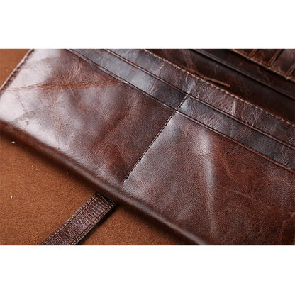 High Quality Genuine Leather Purse Clutch Bag Multi-Capacity Card Holder Money Cell Phone Pocket Oil Wax Cowhide Men Long Wallet