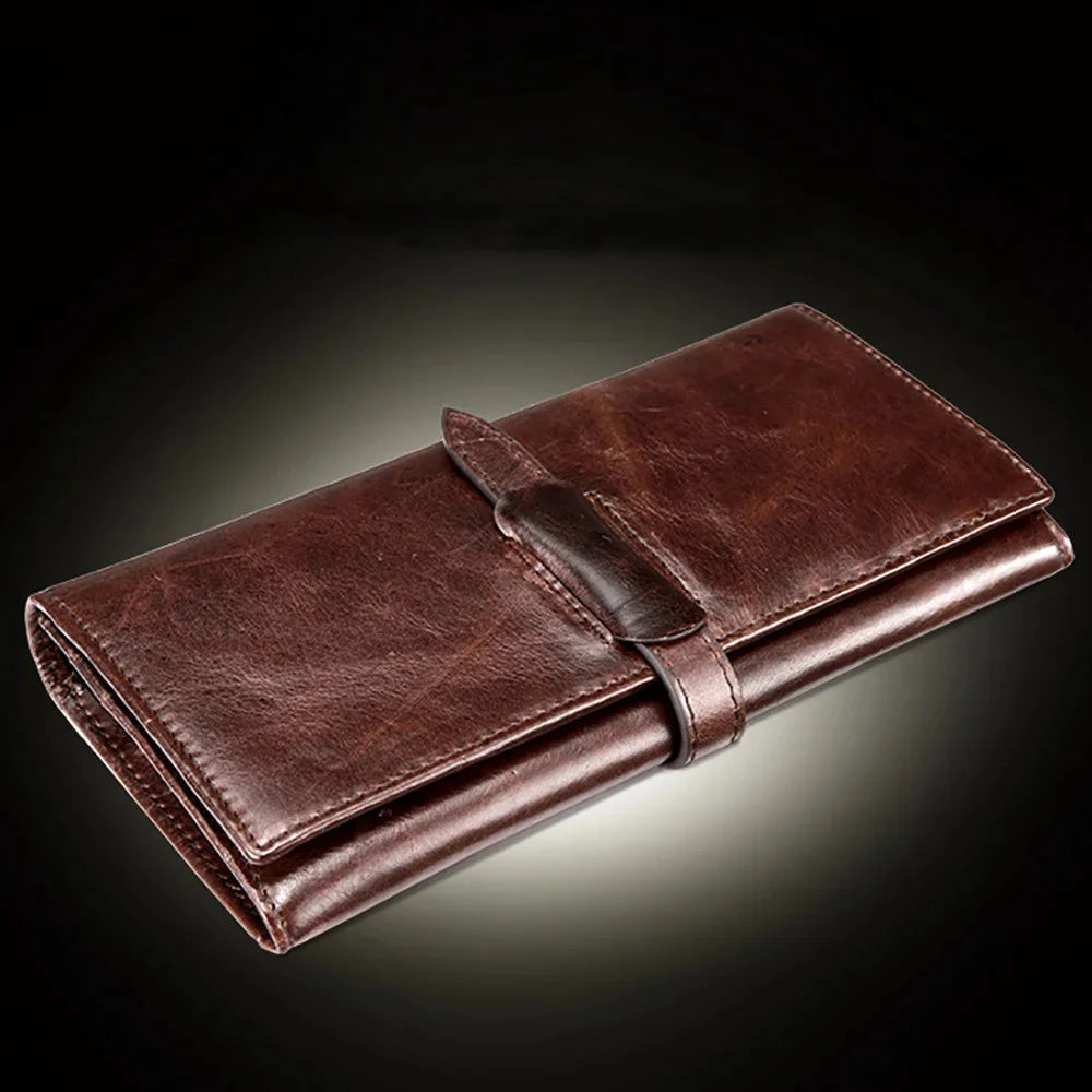 High Quality Genuine Leather Purse Clutch Bag Multi-Capacity Card Holder Money Cell Phone Pocket Oil Wax Cowhide Men Long Wallet