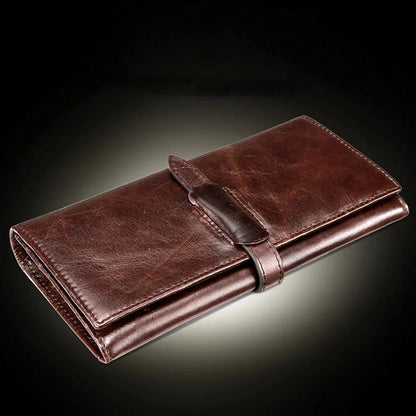 High Quality Genuine Leather Purse Clutch Bag Multi-Capacity Card Holder Money Cell Phone Pocket Oil Wax Cowhide Men Long Wallet