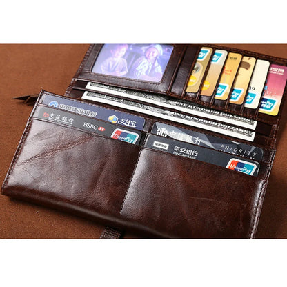 High Quality Genuine Leather Purse Clutch Bag Multi-Capacity Card Holder Money Cell Phone Pocket Oil Wax Cowhide Men Long Wallet