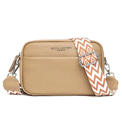 High Quality Genuine Leather Shoulder Crossbody Bag for Women 2023 Solid Color Cow Leather Sac Wide Fabric Strap Ladies Handbags