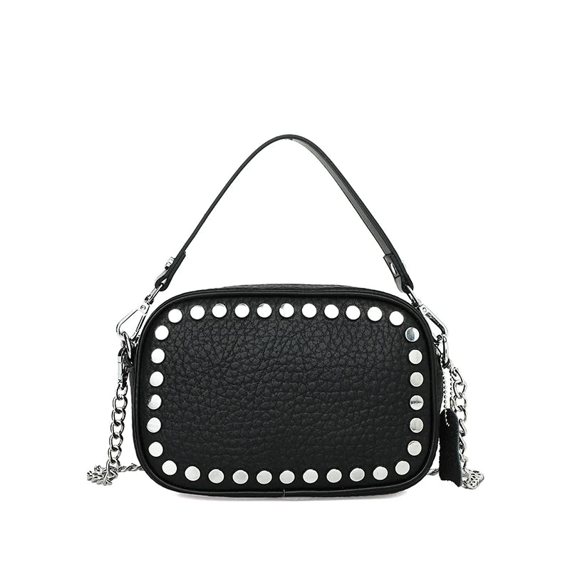 High Quality Genuine Leather Shoulder Crossbody Bags for Wome 2023 Luxury Rivet Chain Cowhide Handbags Female Messenger Tote Sac