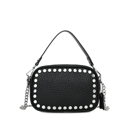 High Quality Genuine Leather Shoulder Crossbody Bags for Wome 2023 Luxury Rivet Chain Cowhide Handbags Female Messenger Tote Sac
