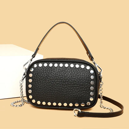 High Quality Genuine Leather Shoulder Crossbody Bags for Wome 2023 Luxury Rivet Chain Cowhide Handbags Female Messenger Tote Sac