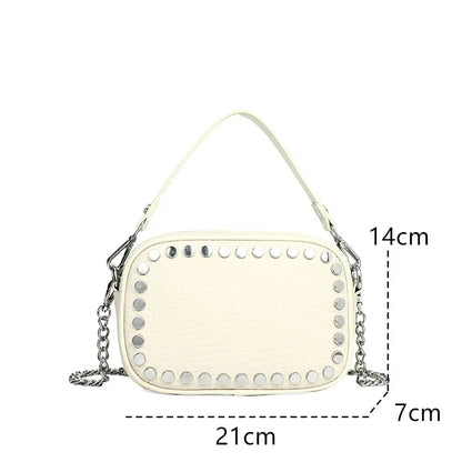 High Quality Genuine Leather Shoulder Crossbody Bags for Wome 2023 Luxury Rivet Chain Cowhide Handbags Female Messenger Tote Sac