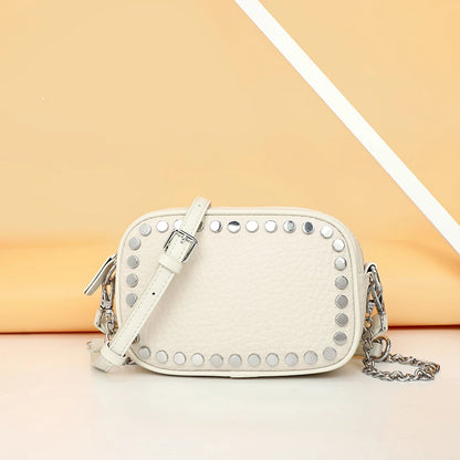 High Quality Genuine Leather Shoulder Crossbody Bags for Wome 2023 Luxury Rivet Chain Cowhide Handbags Female Messenger Tote Sac
