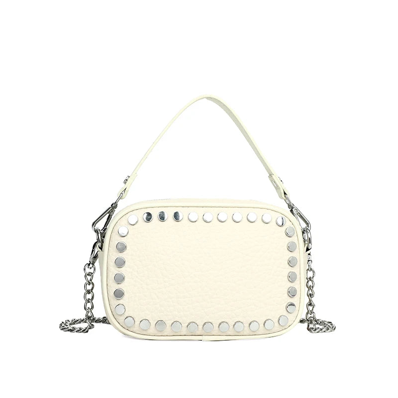 High Quality Genuine Leather Shoulder Crossbody Bags for Wome 2023 Luxury Rivet Chain Cowhide Handbags Female Messenger Tote Sac
