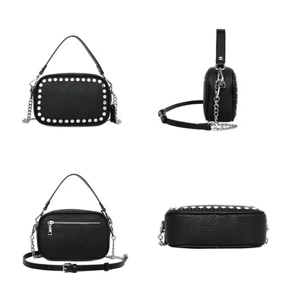 High Quality Genuine Leather Shoulder Crossbody Bags for Wome 2023 Luxury Rivet Chain Cowhide Handbags Female Messenger Tote Sac