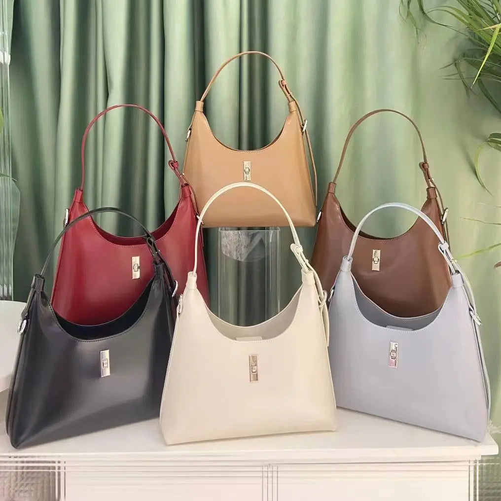 High Quality Genuine Leather Underarm Shoulder Bags Commuter Elegant Large Capacity Solid Color Handbags Korean Minority Bolsos