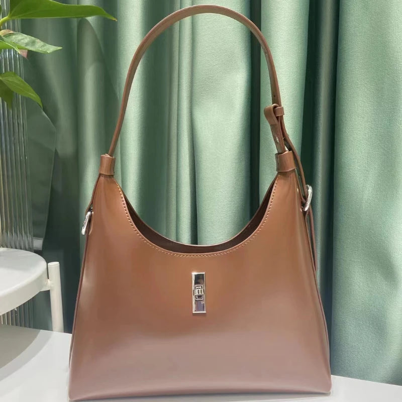 High Quality Genuine Leather Underarm Shoulder Bags Commuter Elegant Large Capacity Solid Color Handbags Korean Minority Bolsos