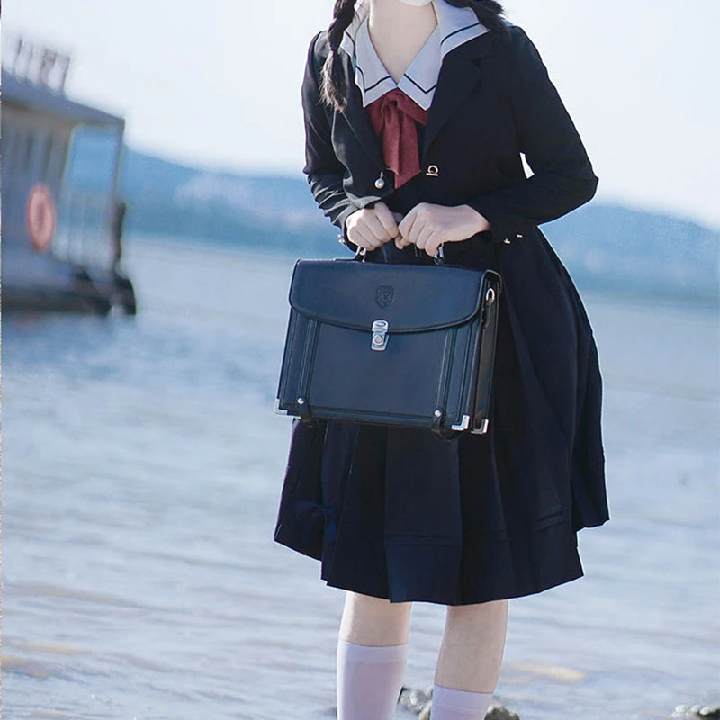 High Quality Girls Lolita JK Briefcases Satchels,Students School Press Lock Metal Edging HandBags Backpacks